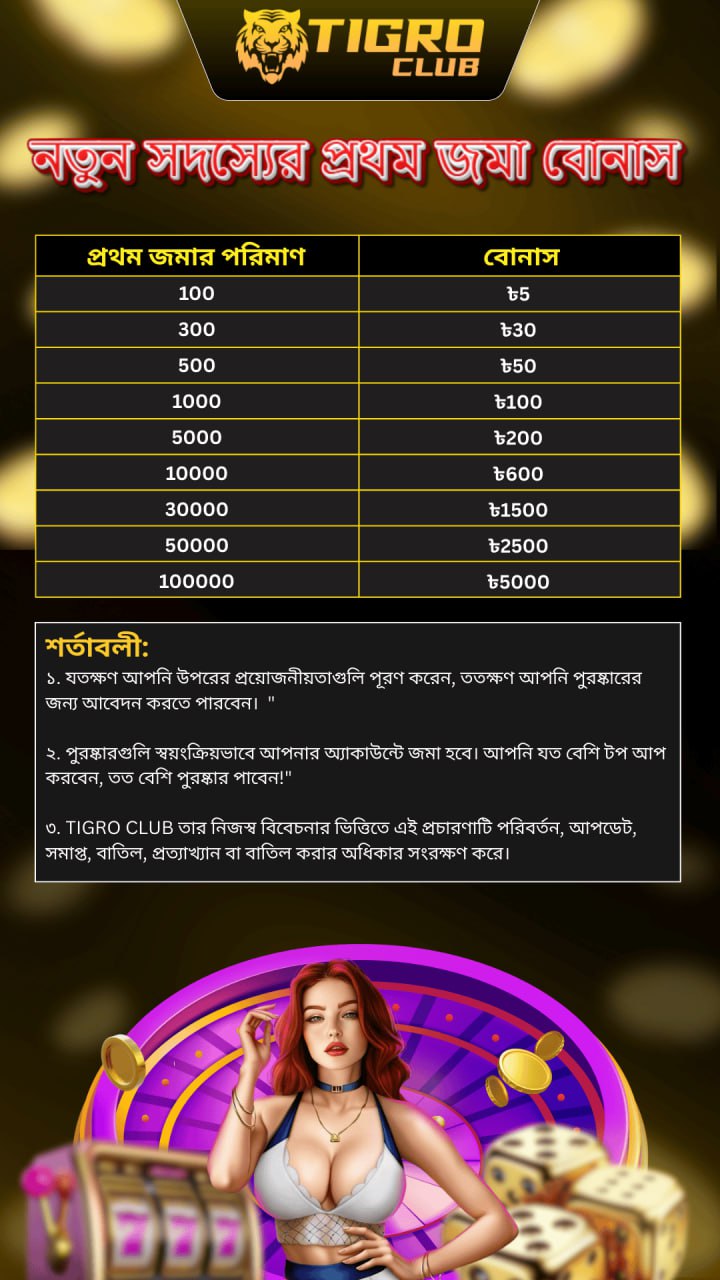 TIGRO CLUB প্রথম জমা বোনাস